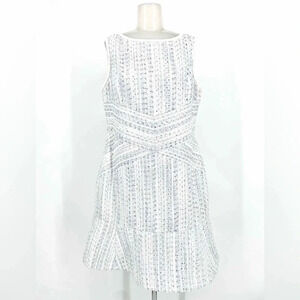 Karl Lagerfeld Women's Blue/White Sleeveless Tweed Size 12 Dress NWT